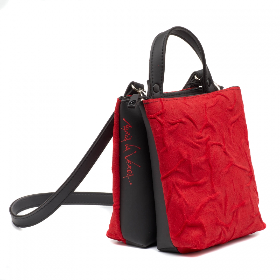 Special Leather bags / Handige hoge ruimtelijke tas helft uit echt leder, met ritsen van 20 cm. (Maria La Verda)